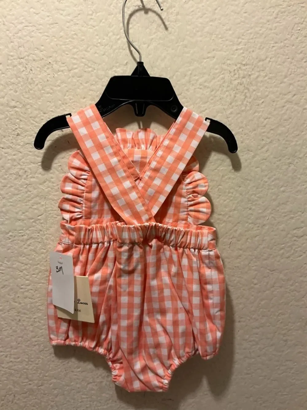 New SOPHIE & LUCAS ORANGE CLASSIC GINGHAM RUFFLE SUNSUIT Peach